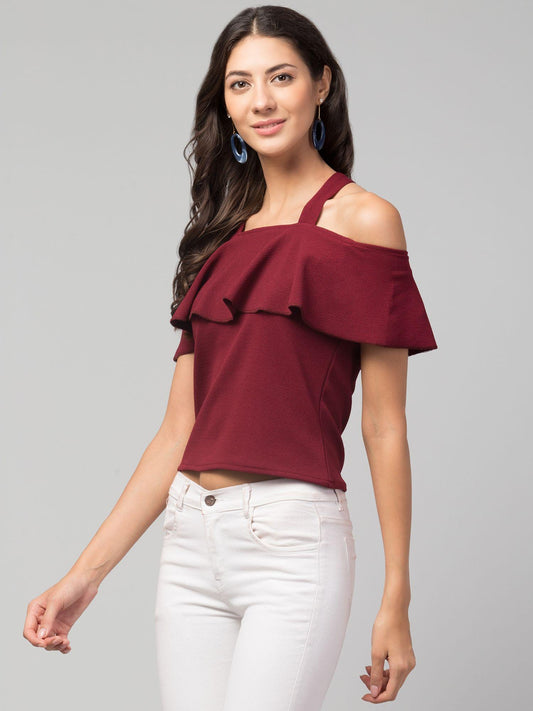 Original Airbiter Collection Women's Cotton Blend Solid Maroon Tops